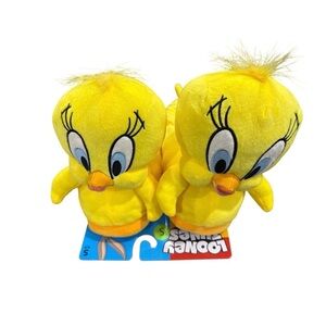 Looney Tunes Tweety Bird Plush Slippers Yellow Non-Slip Sole SMALL 5/6